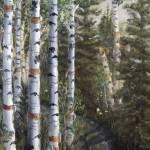 Original 2014 oil painting of the birch trees along a rural road/ trail through the north woods.