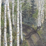 Original 2013 oil painting of birch trees along a rural Northern Minnesota road.