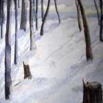 An original 2008 watercolor painting of a snowy woods.