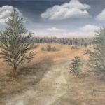 Original 2014 oil painting of jack pine trees in a meadow south of Brainerd MN.
