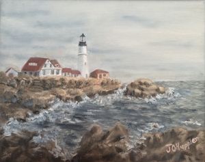 Lighthouse is an 8”x10” original oil painting on canvas of a lighthouse.