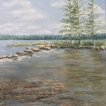 Mississippi Headwaters 2 is an 2 10”x8” original oil painting on canvas of the beginning of the Mississippi River at Itasca State Park on a sunny summer day.